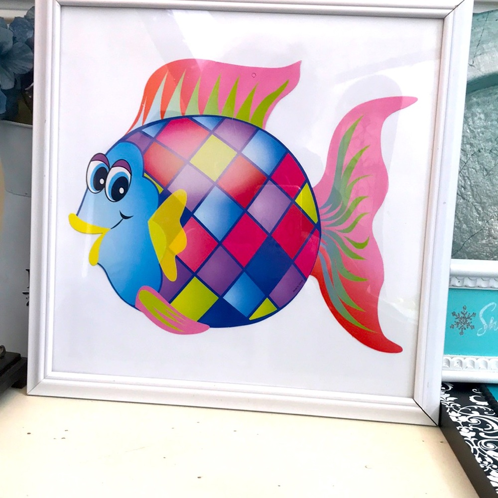 BATHROOM PIC OR CHILDS ROOM PIC. Very colorful. In WHITE FRAME. Ready to hang.